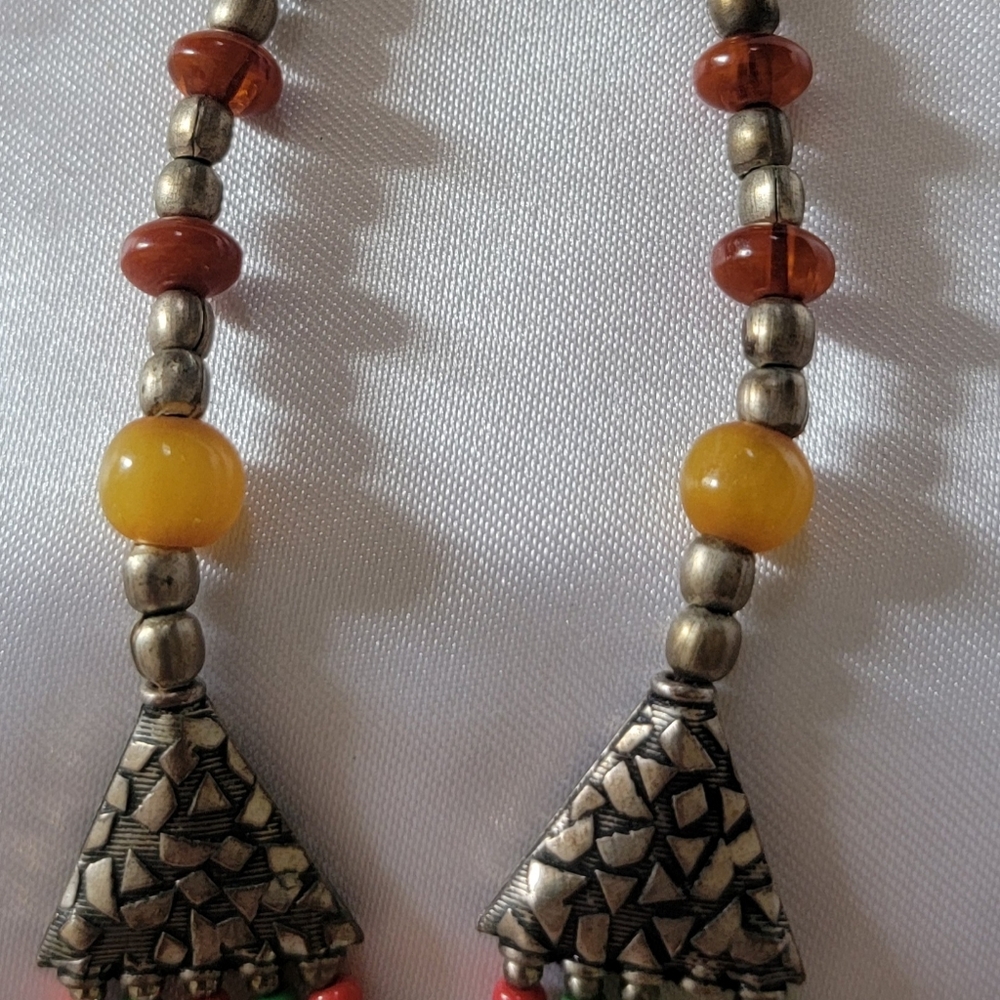 Antique Moroccan Turquoise and Red Coral Berber Bijou Necklace - Picture 6 of 8